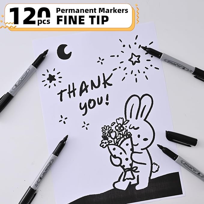Permanent markers, 120 packs permanent markers bulk, quick drying in one second, waterproof, smooth, not easy to erase, durable, can be marked on glass, tiles and cloth, office supplies,Gray shell