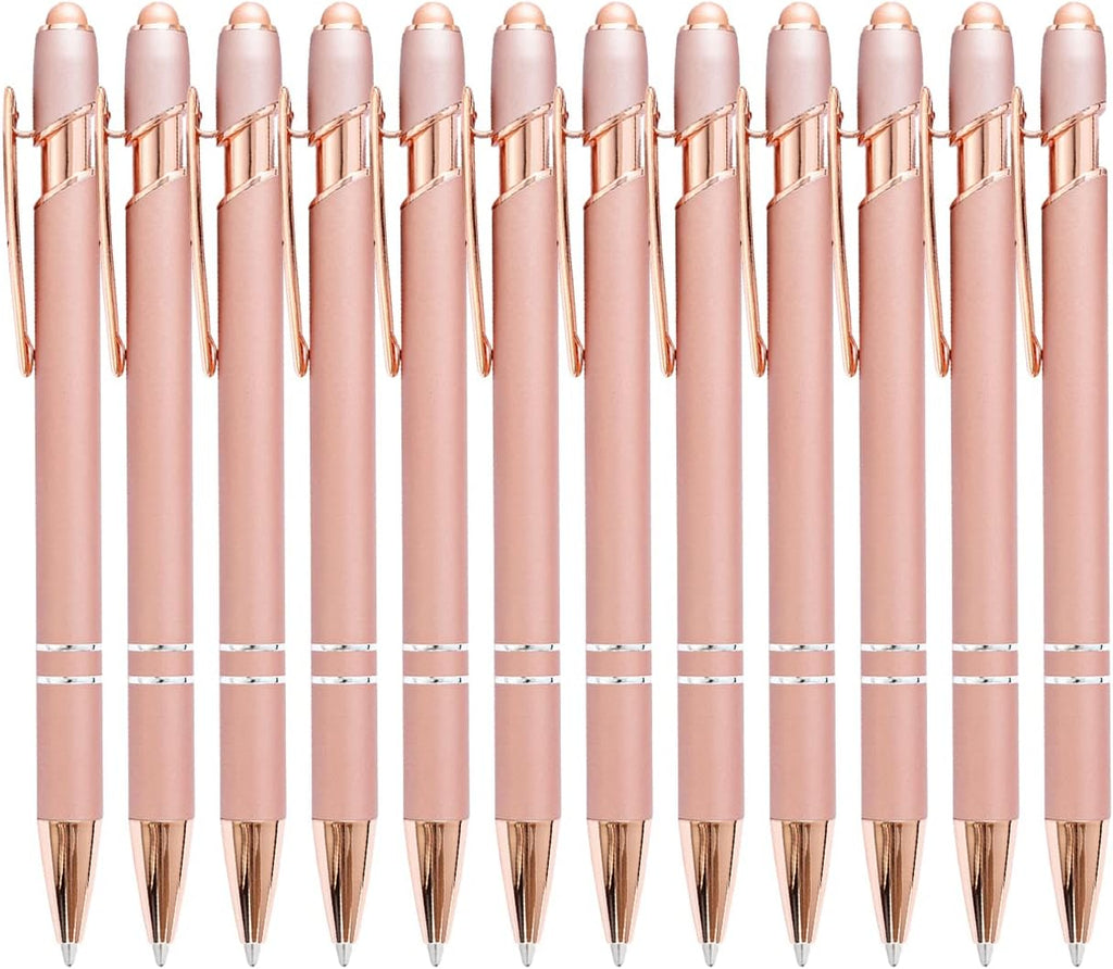 PASISIBICK 12 Pieces Rose Gold Ballpoint Pen with Stylus Tip, 2 in 1 Rose Gold Stylus Pens Stylish Pen, Metal Stylus Pen for Touch Screens, 1.0 mm Black Ink(Pack of 12)