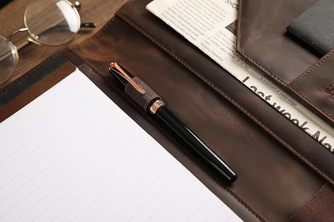 Personalized Leather Portfolio for Lefty, Engraved Leather Notepad Portfolio Binder, Custom Leather Legal Pad Padfolio, Christmas Gift for Him/Her (Notepad, Khaki-Custom)