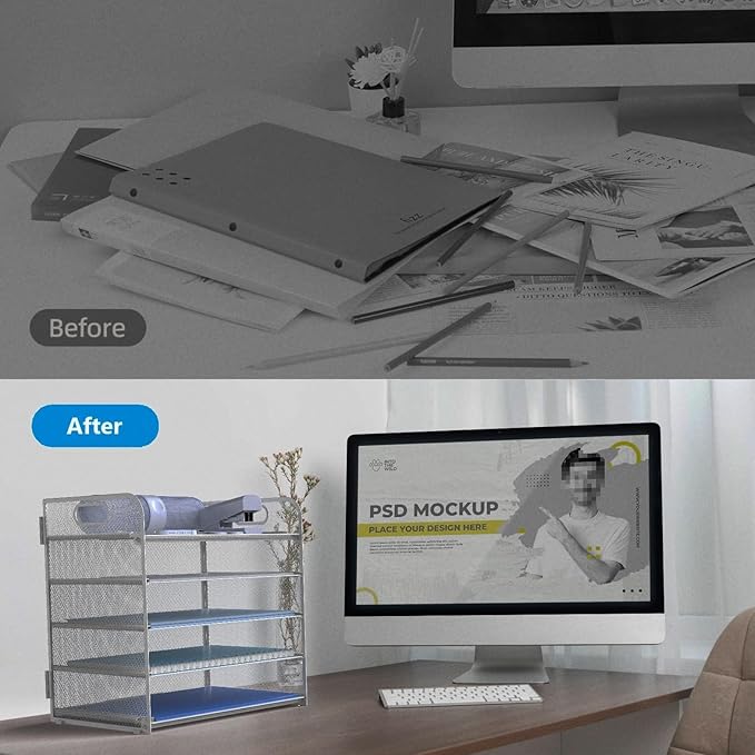 Letter Tray Paper Organizer 5-Tier Desk Organizer File Organizer Paper Holder with Handle, Metal Desktop Document Shelf Tray Office Classroom Organization - Silver