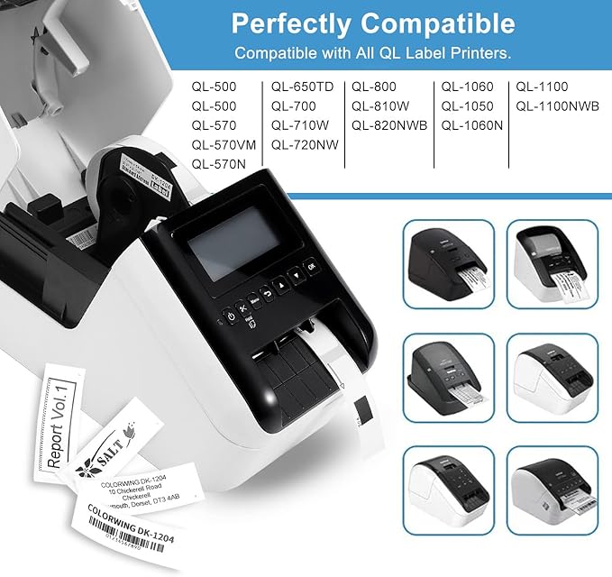 COLORWING Labels Compatible for Brother DK-1204 (0.66" x 2.1"), Multipurpose Return Address Die-Cut Label Roll, Use with QL 700 810w 820nwb Printers (10 Rolls + 2 Frame)