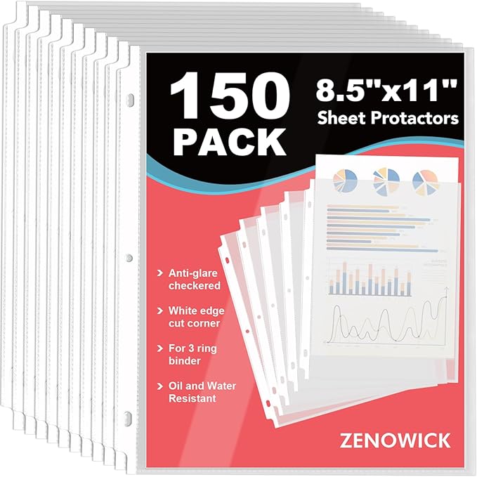 150 Pack Sheet Protectors 8.5 x 11 inch Clear Page Protectors for 3 Ring Binder Heavy Duty, Plastic Sleeves for Papers, Document