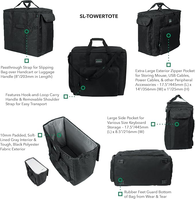 Slappa Desktop Computer Travel Tote Bag Fits Medium Size PC Gaming Towers (SL-TOWERTOTE-MD)