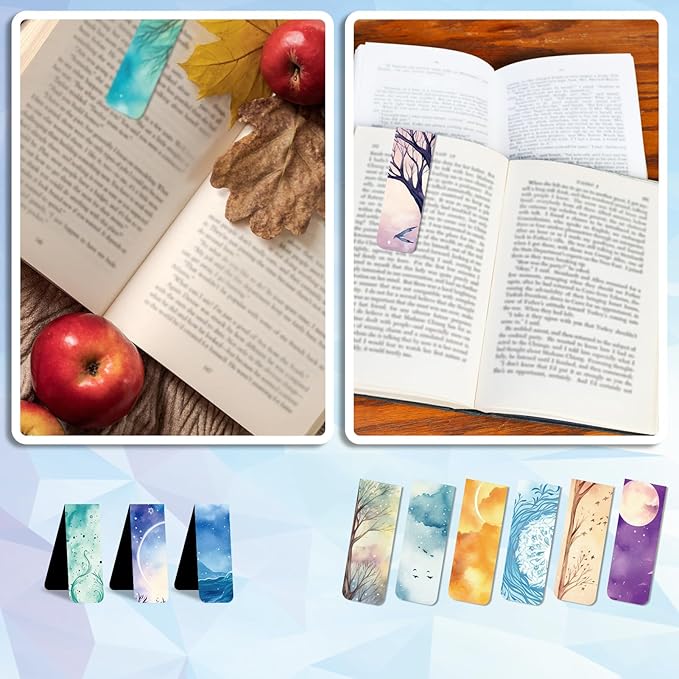 48 Pieces Magnetic Bookmarks Magnet Page Markers - Book Marks for Reading Women & Men with Storage Boxes - Cute Magnet Bookmark Clips for Reading Pleasure（Sky）
