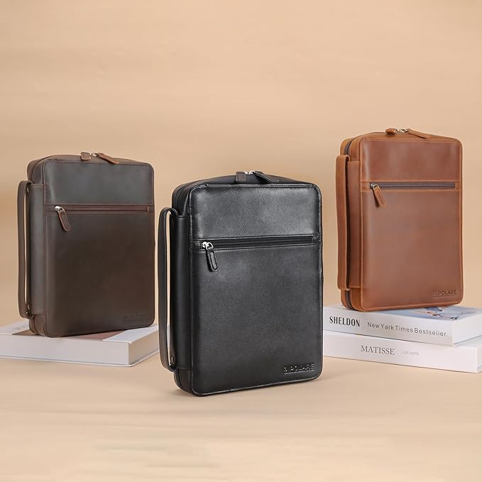 Polare Napa Leather Bible Cover Church Bag Bible Protective Book Holder Carrying Case Folder Organizer Portfolio, Black