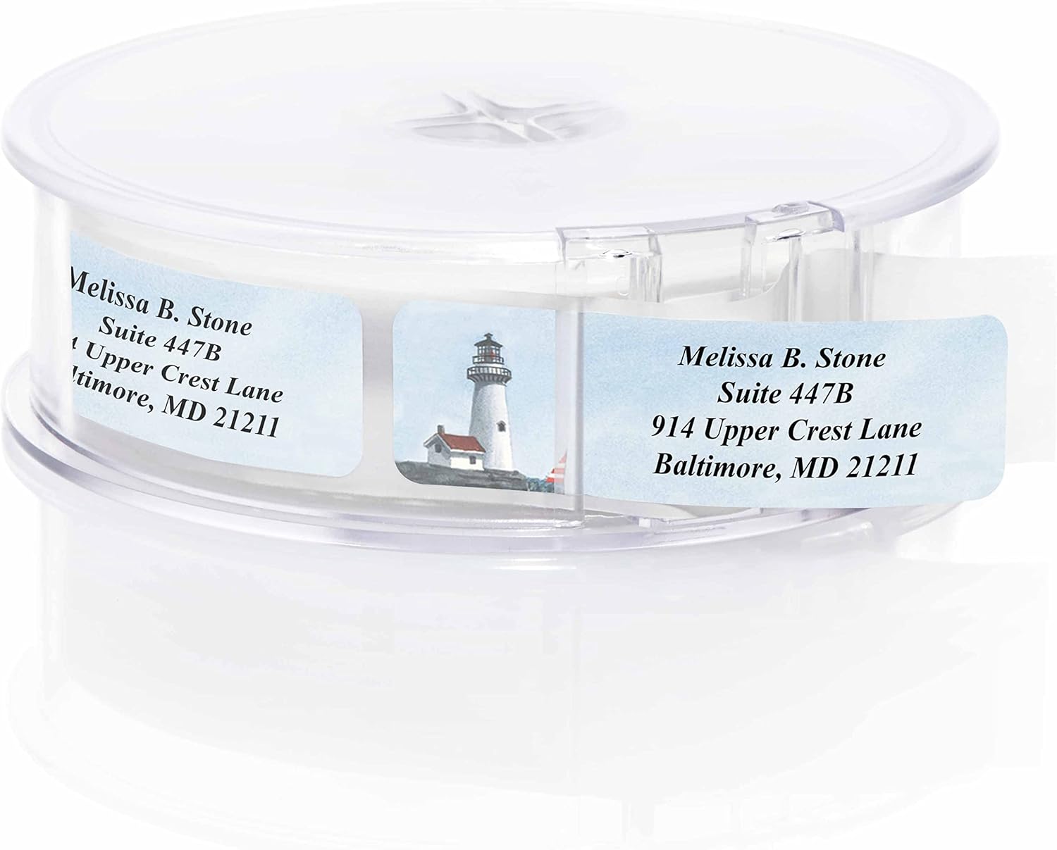 Lighthouse Designer Rolled Name & Address Labels with Elegant Plastic Dispenser
