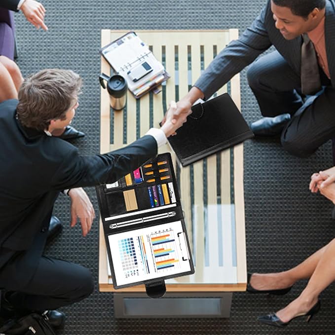 Toplive Padfolio Folder 3 Ring Binder PU Leather Portfolio, Business Interview Resume Portfolio A4/ Letter Size Document Organizer with Clipboard for Women Men, Black