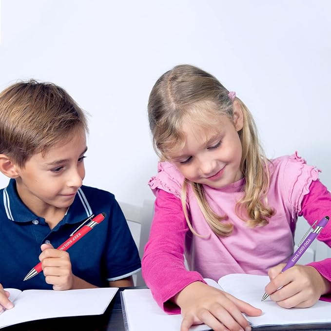 Zonon 12 Pieces Inspirational Pens Bulk Easter Basket Stuffers Motivational Quotes Ballpoint Pens with Stylus Tip Inspirational Gifts for School Office Teachers(Pink Purple Colors,Boss Lady)