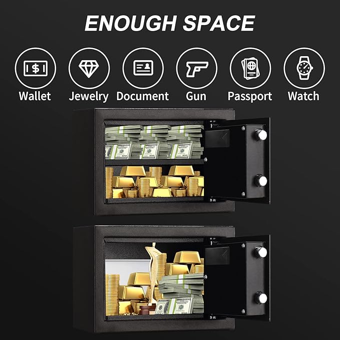 Tenamic Fireproof Safe Box 0.8 Cuft Electronic Digital Security Box, Keypad Small Lock Box Cabinet Safes with Internal Light, Solid Alloy Steel Office Hotel Home Mini Safe with 2 Passwords, Black