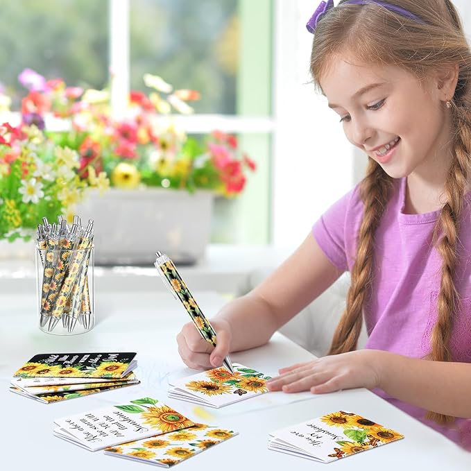 Pasimy 48 Pcs Sunflower Notebooks and Pen Set, Sunflower Mini Notepad Sunflower Party Ballpoint Pen Vintage Sunflower Gift Favor for Office Home Summer Sunflower Birthday Party Gift Supplies Decor