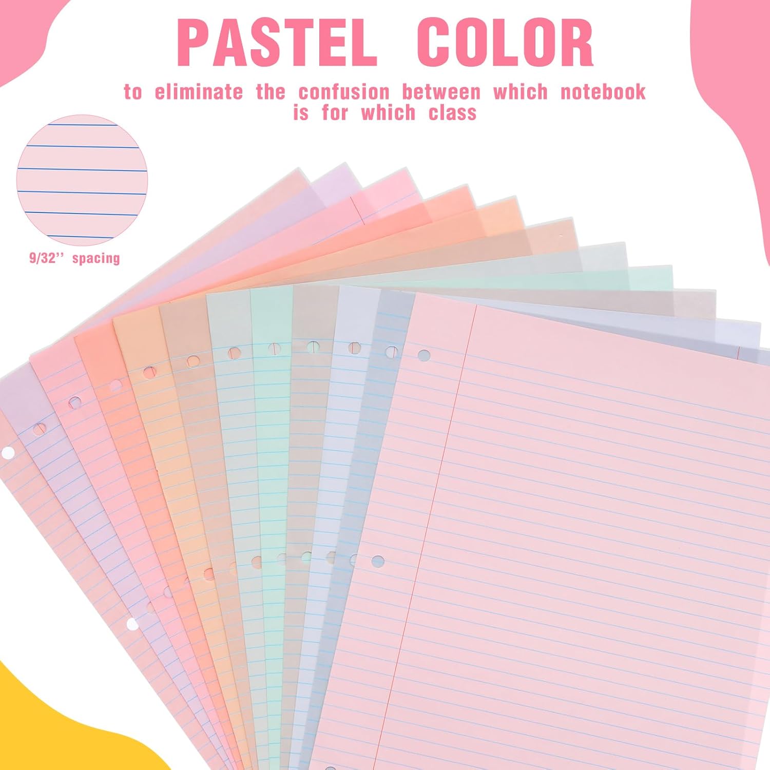 PerKoop 600 Sheets Colored Loose Leaf Paper 8.5" x 11" college ruled Lined 3 Hole Punched notebook Filler Paper for 3 Ring Binders Office School Supplies (Fantasy Color)