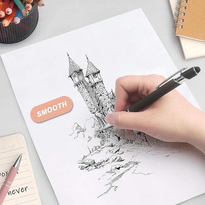 Ballpoint Pen 2-in-1 Stylus Retractable Ballpoint Pen with Stylus tip, Metal Stylus Pen for Touch Screens, 1.0 mm Black Ink (Pastel Color) 6 Pack