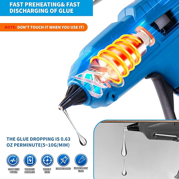 60W cordless hot glue gun, powered by a 20V battery, comes with 30 full-size glue sticks, anti drip, fast heating, perfect for DIY crafts, maintenance, and home projects (including batteries)