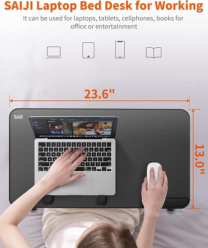 Laptop Desk for Bed, SAIJI Lap Desks Bed Trays for Eating Writing, Adjustable Computer Laptop Stand, Foldable Lap Table in Sofa and Couch (23.6 x 13,Black)