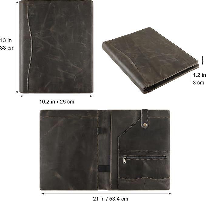 Personalized Leather Padfolio for Lefty, Business Portfolio Binder with Notepad Holder, Legal Pad Portfolio Folder for Men/Women - Grey
