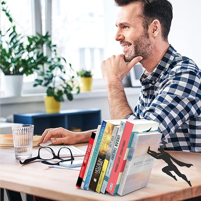 Artori Design Book Ends to Hold Books Heavy Duty - Hidden Metal Bookends for Shelves Desk or countertop - Bookend Book Holder for Home Decorative - Gift for Book Lovers and Home Décor (Book&Hero)