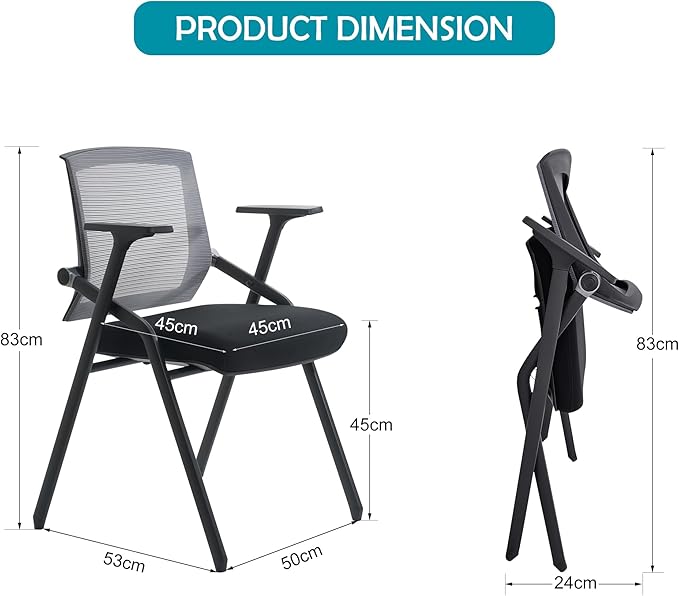 Conference Room Chairs, Folding Office Desk Chair with Lumbar Support and Sliding Armrest with Casters, Stackable Office Guest Chairs & Reception Chairs(4 Pack)