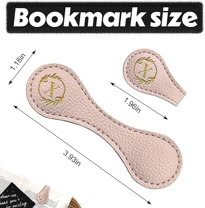 ABTOLS Magnetic Leather Initial Bookmarks, Vintage Initial ID Identification Book Marker Clip Gift Pink Capital Letter Book Markers for Book Lover Avid Readers (X)