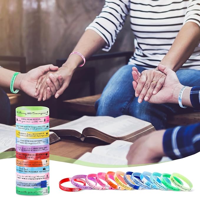 Unittype 240 Pcs Christian Silicone Bracelets Bulk Scripture Gifts Bible Verse Rubber Wristbands Religious Church Gifts for Women Men Party Favors Birthday Easter Baptism Gifts(Rainbow Color)