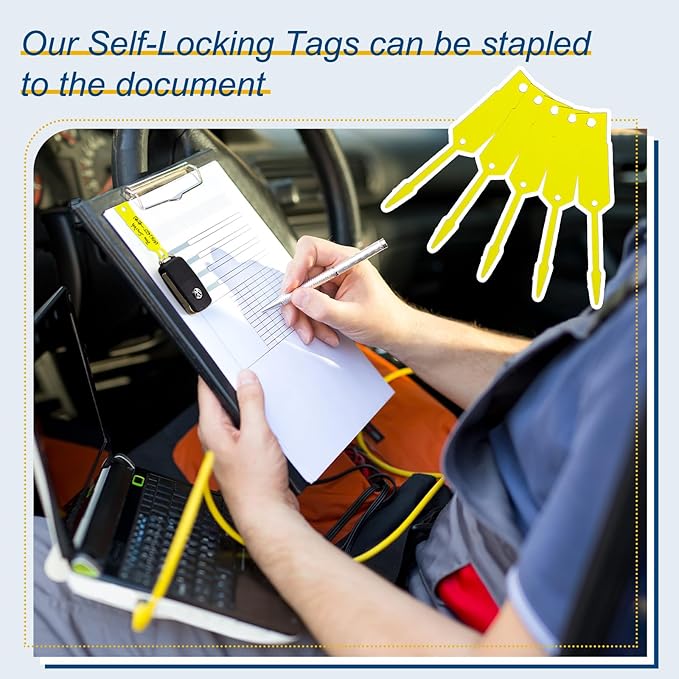 Lewtemi 1000 Pieces Self Lock Arrow ID Key Tags Car Parts Tags Key Ring Repair Labels for Office Automotive Shop Supplies(4 1/2'' X 3/4",Yellow)