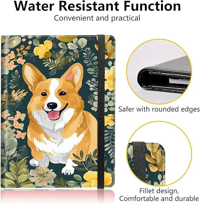 Dog Flower PU Leather Padfolio Clipboard Notepad with Pen Loop and Elastic Strap Interview/Resume Document Organizer for Business School Office