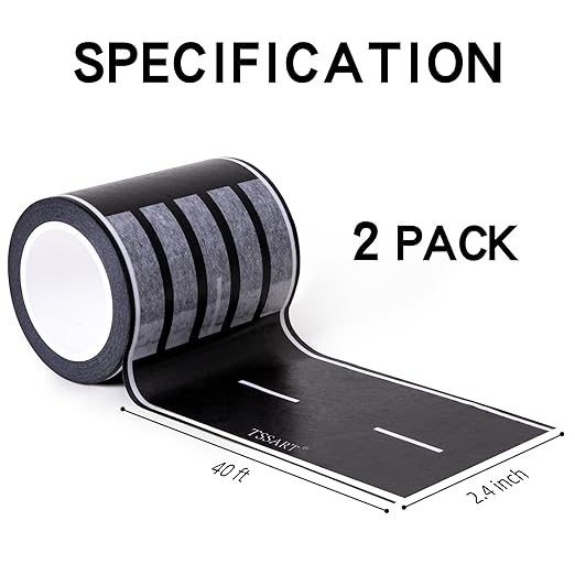 Roadway Tape - Black Residue Free Road Car Track Tape for Kids Birthday Party Racing Party Decoration - 2.4 Inch Wide 40 FT Long, 2Pack