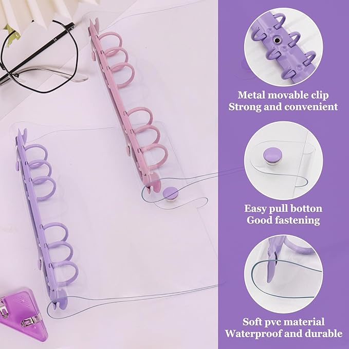 6 Pack PVC A6 Binder Transparent 6 Ring Binder Clear Soft PVC Notebook Cover Budget Planner Binder Notebook Shell Folder Cover with Snap Button for Refillable Notebook School Office Meeting