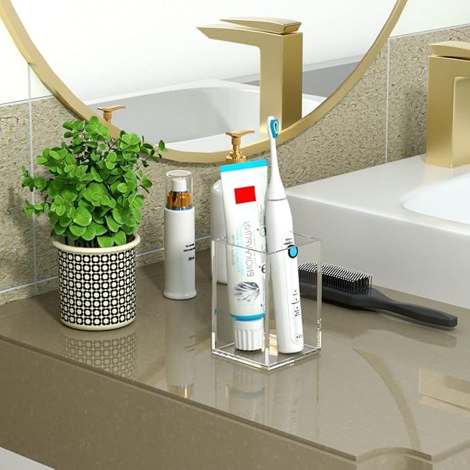 NIUBEE Acrylic Pen Holder 2 Pack,Clear Desktop Pencil Cup Stationery Organizer for Office Desk Accessory