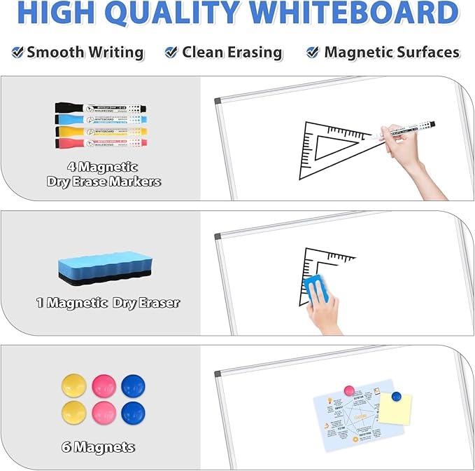 WALGLASS 2 Pack Magnetic White Board, 36" x 24" Double-Sides Dry Erase White Board for Wall, Hanging or Mounted Whiteboard, Horizontal or Vertical, Silver Aluminium Frame, Home, School, Office