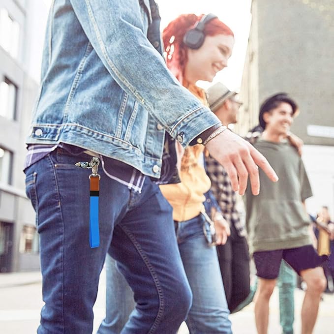 Adjustable Hand Wrist Lanyard with Fixed Buckle, Unisex Short Keychain, Durable Wristlet Strap for Car Keys Accessories Wallet USB (Blue Silver)