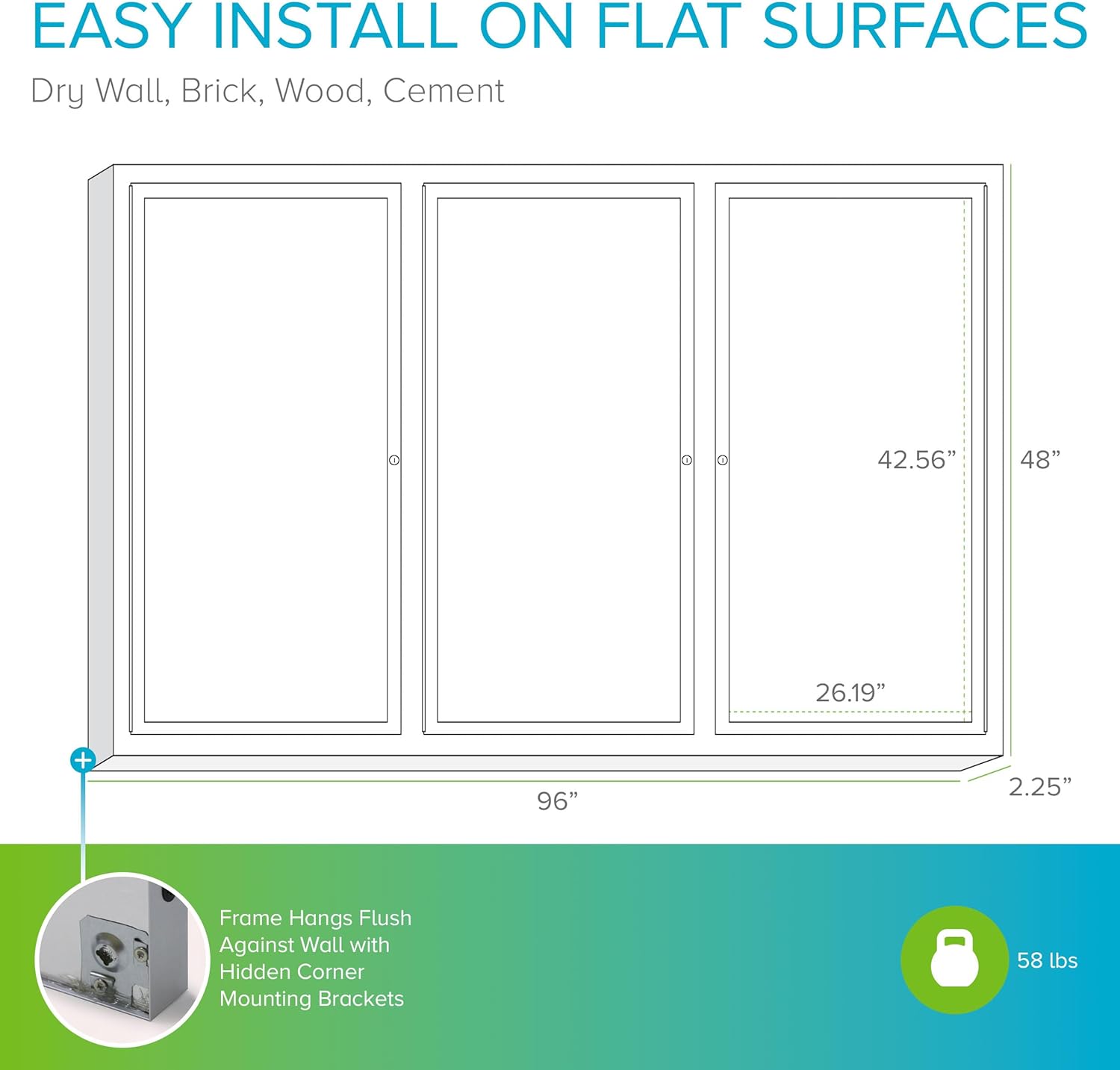 Ghent 48"x96" 3-Door Outdoor Enclosed Vinyl Bulletin Board, Shatter Resistant, with Lock, Satin Aluminum Frame - Ebony (PA34896VX-183), Made in the USA