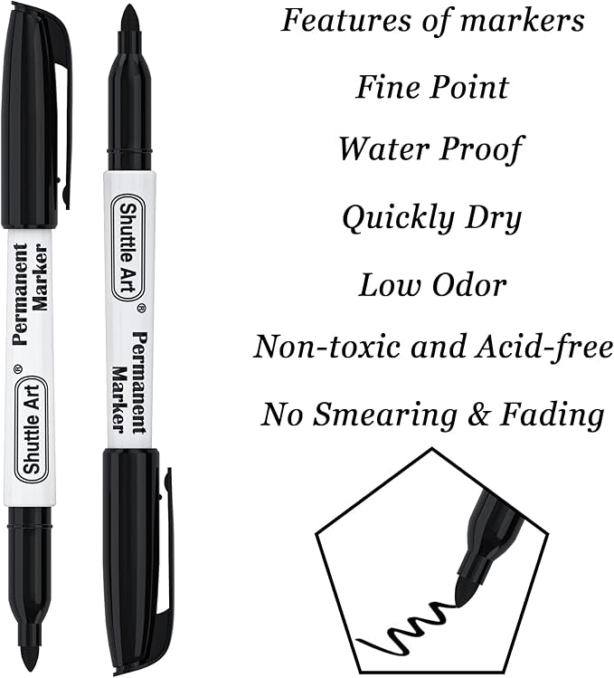 Shuttle Art Permanent Markers, 100 Pack Black Permanent Marker set,Fine Point, Works on Plastic,Wood,Stone,Metal and Glass for Doodling, Marking