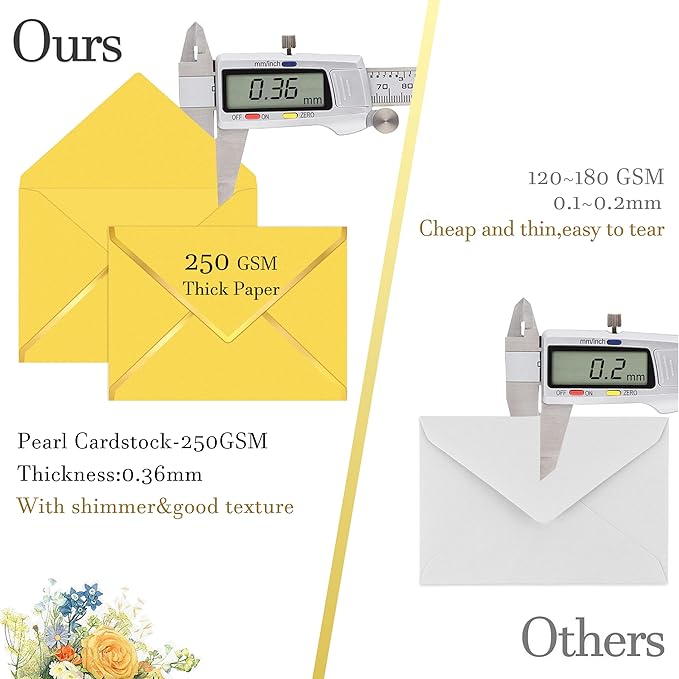 60 Pack Gold Envelopes 5x7 Bulk Yellow, 250G Pearled Cardstock A7 Envelopes for Invitations Business Mailing Envelope with Gold Foil Border, A6 4x6 Envelopes for Wedding Baby Shower Cards