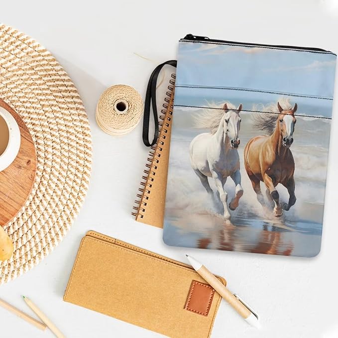 COEQINE Horse Book Covers Kids Adult Book Cover with Pen Holder Zipper Washable Hardcover Paperback Book Protection and Pen Holder Pocket for Travel Study