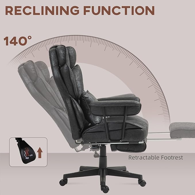 HOMCOM Executive Office Chair, 400LBS Big and Tall Office Chair with Foot Rest, Microfiber Computer Desk Chair with Lumbar Support, Reclining Function and Wide Seat, Black