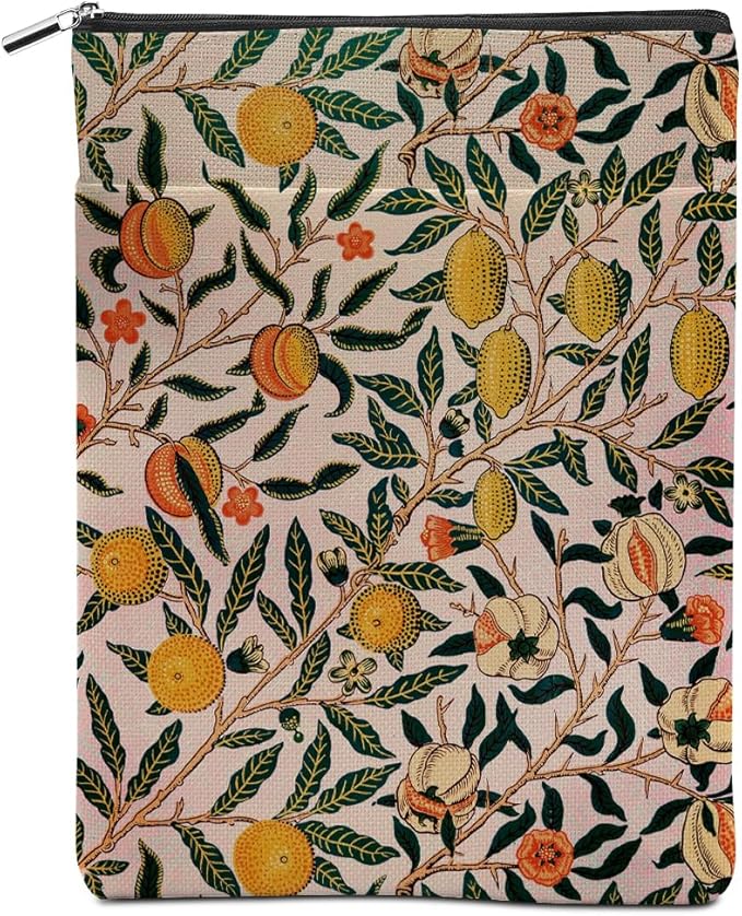 Vintage Flower Lemon Book Sleeve Book Lovers Gifts Autumn Style Waterproof Book Cover Book Accessories Book Covers for Paperbacks Book Pouch Book Protector with Front Pocket for Women Girls Readers