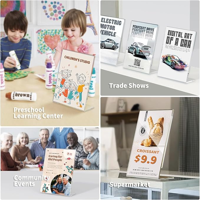 NIUBEE 6Pack 8.5x11 Acrylic Sign Holder with Vertical Slanted Back, Clear Plastic Sign Stand Frames, Flyer Document Paper Display Stand for Office Desktop
