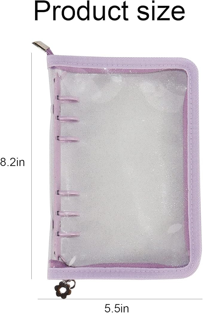 Purple A6 Binder Cover Clear Soft PVC 6-Ring Binder Budget Cash Evelopes System with Zipper Planner Organizer Loose Leaf Binder Folder Binder Pocket (Purple, A6)