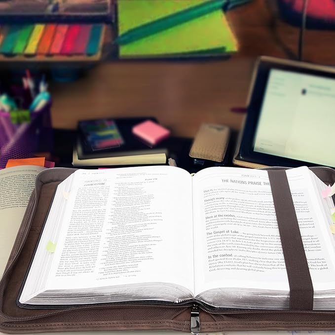 Bible Covers for Women & Men, Leather Bible Case with Rose Bookmark, Bible Supplies Carrying Bag Tote with Strap, Personalized Book Organizer for Study Journaling Bible-Dark Brown