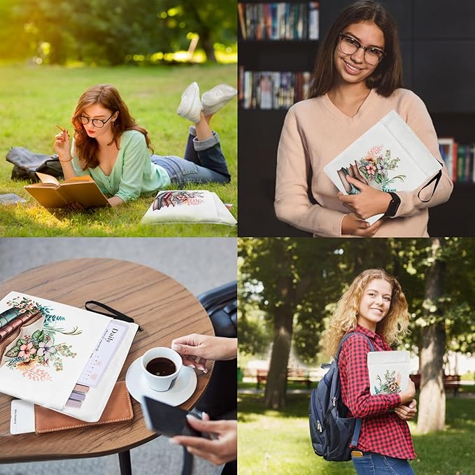 Book Sleeve Pouch Waterproof Book Sleeves with Zipper and Front Pocket,Book Covers for Paperback,Floral Print Book Protector Bag with Handle for Book Lovers Bibliophile Gifts(11.8 * 9.4inch)