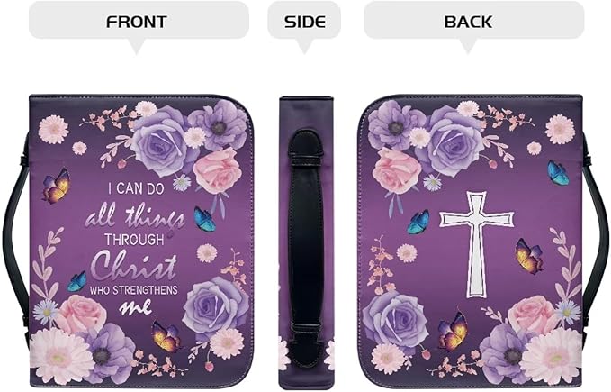 Lotusorchid Flower Butterfly Bible Bags for Women, Portable Bible Cover Bags for Girls, Christian Bible Study Accessories,I Can Do All Things Through Christ Who Strengthens Me Bible Verse, 2XL