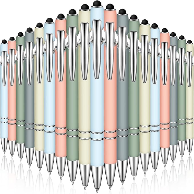 Zonon 38 Pieces Rubberized Ballpoint Pen with Stylus Tip Stylish Metal Pen Capactive Styli Pen with Soft Rubberized Grip, Black Ink Pen for Most Devices (Morandi Colors)