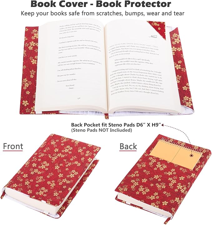Book Covers with Corner Bookmark - Fabric Dust Jackets for Books - Book Protector for Book Lovers - Book Covers for for Paperbacks,Hardcover,Bibles - Soft Cover Book Sleeve for AA Books