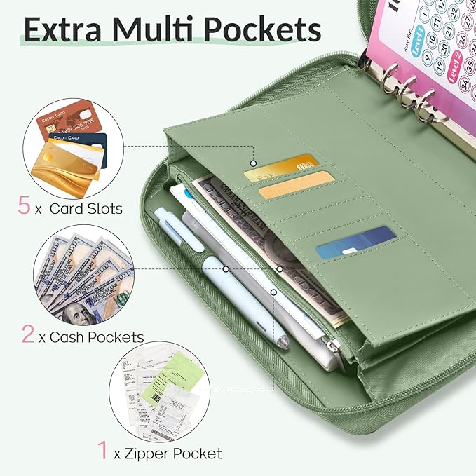 Sooez Savings Challenges Book with Extra Pocket Storage, Zipper Closure 100 Envelopes Money Saving Challenge, PU Saving Binder with Cash Envelope & Laminated Tracker for Cash Bill, 8.3”x 10.5” Black