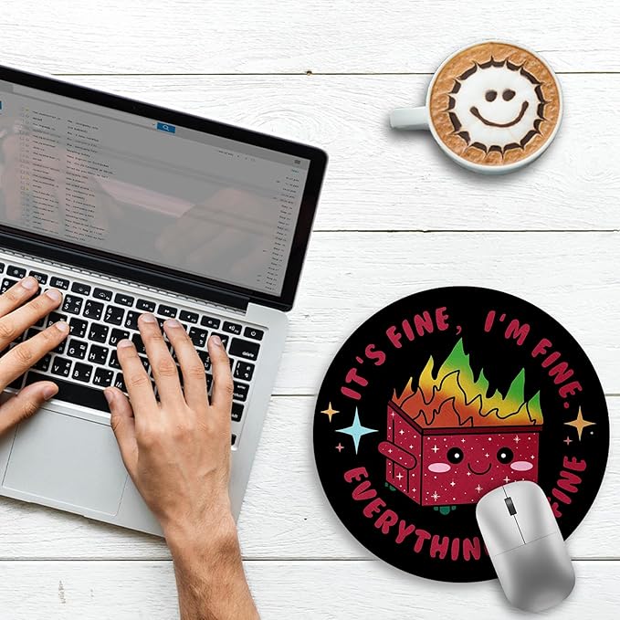 Gctriki Dumpster on Fire Mouse Pad, Cute Round Mouse Pads for Desk, Funny Red Dumpster Mousepad for Laptop Gaming, Stitched Edge Non-Slip Rubber Base, Cute Office Desk Accessories Decor for Women