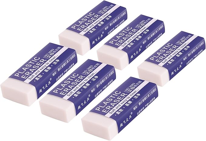 6 Pack Pencil Erasers, Large White Erasers for School, Art Erasers for Kids Drawing Bulk