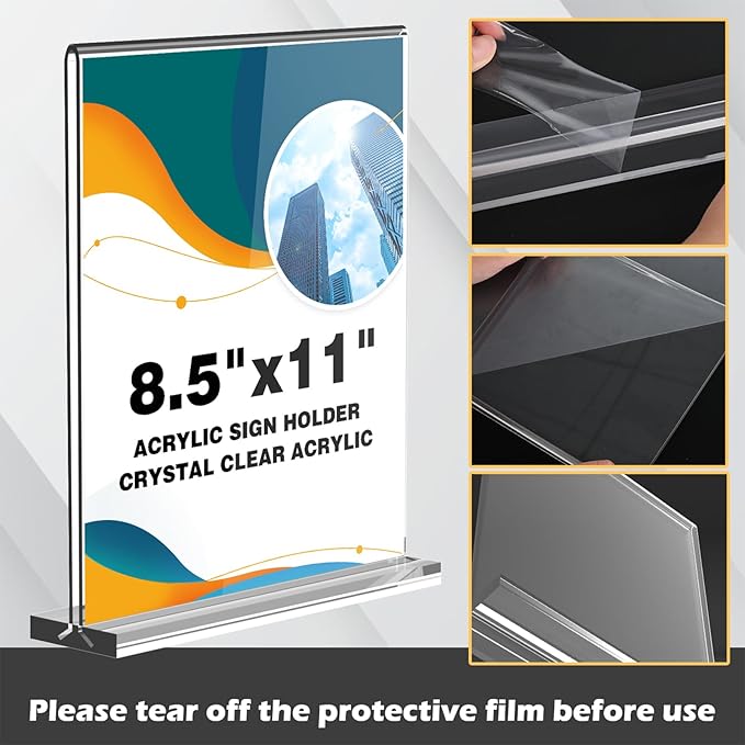 Acrylic Sign Holder 8.5 x 11 Clear Table Signs Stand, Double Sided T Shape Flyer Holder Plastic for Picture Paper Card Holder for Mall Office Home Store Restaurant