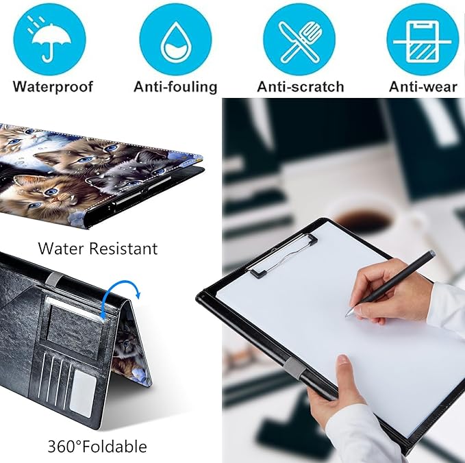 PU Leather Padfolio Folder Clipboard Portfolios Organizer Conference Document Organizer with Business Card Holder Storage Clipboard Writing Pad,Cute Cats