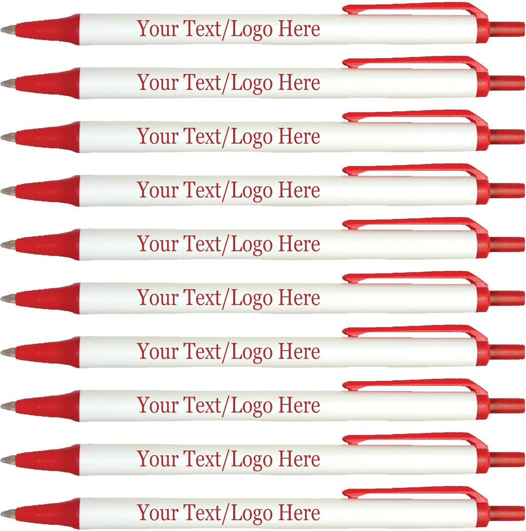 Personalized Click Stick Pens With your Custom Logo or Text-300 Pack Bulk-for Businesses, Parties, and Events, Custom Printed Retractable Slim Ballpoint Pens, Red, Black Ink