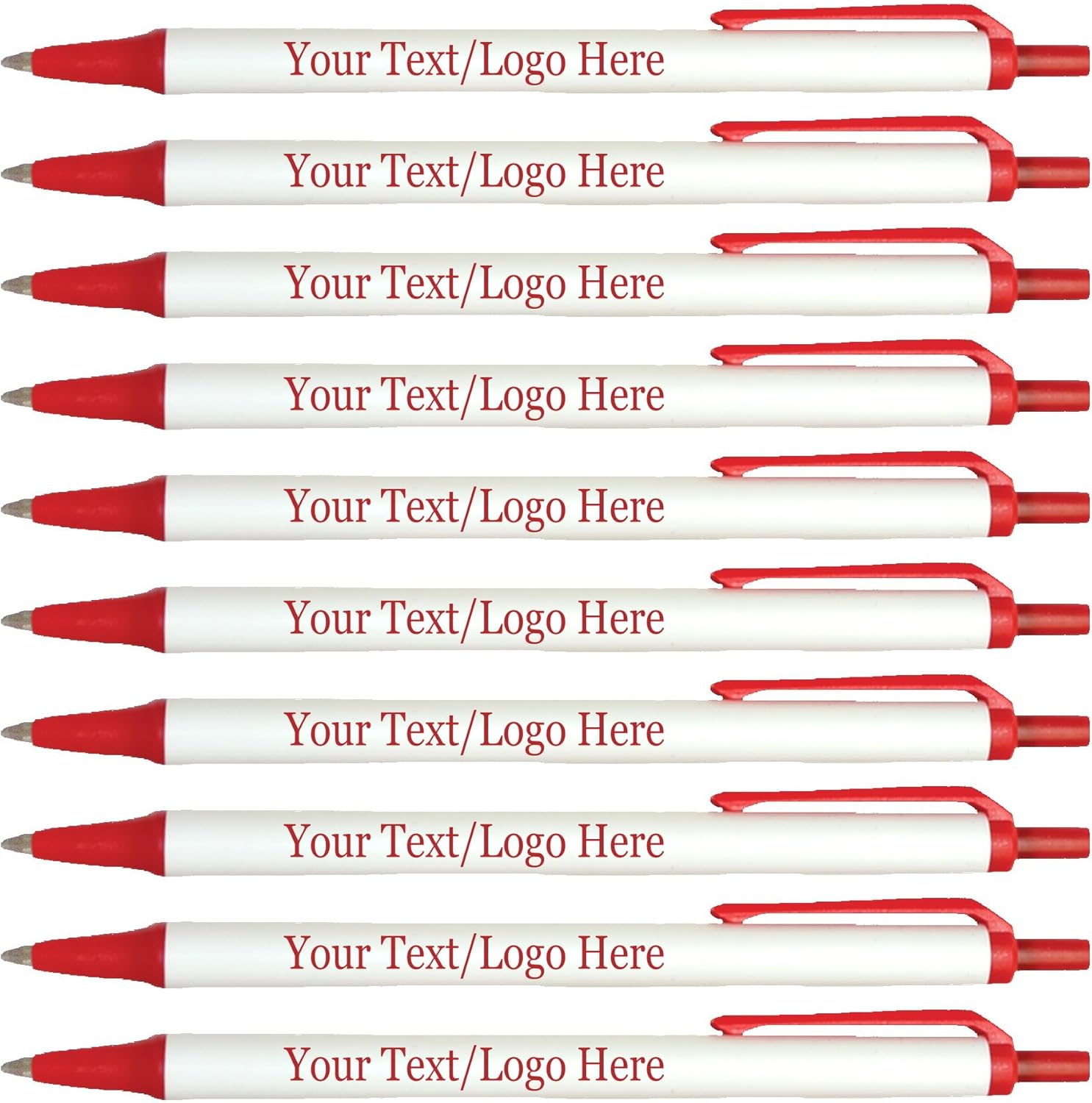 Personalized Click Stick Pens With your Custom Logo or Text-300 Pack Bulk-for Businesses, Parties, and Events, Custom Printed Retractable Slim Ballpoint Pens, Red, Black Ink